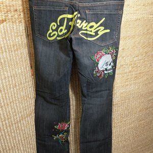 Vintage Ed Hardy Skulls & Roses Black Jeans Sz 25 Teen